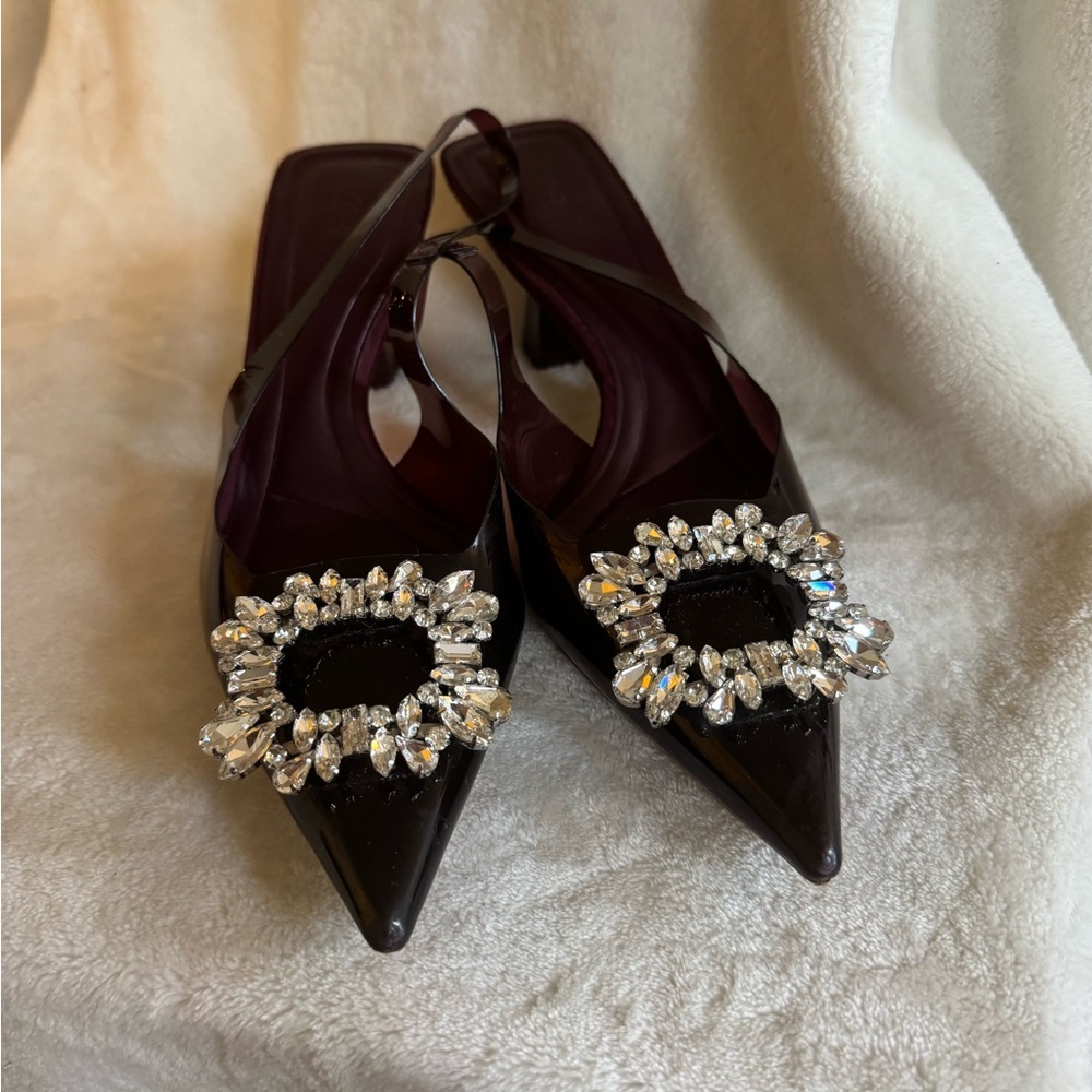 Elegant Dark Red/ Purple Women's Shoes with Crystal Embellishments Zara size 38